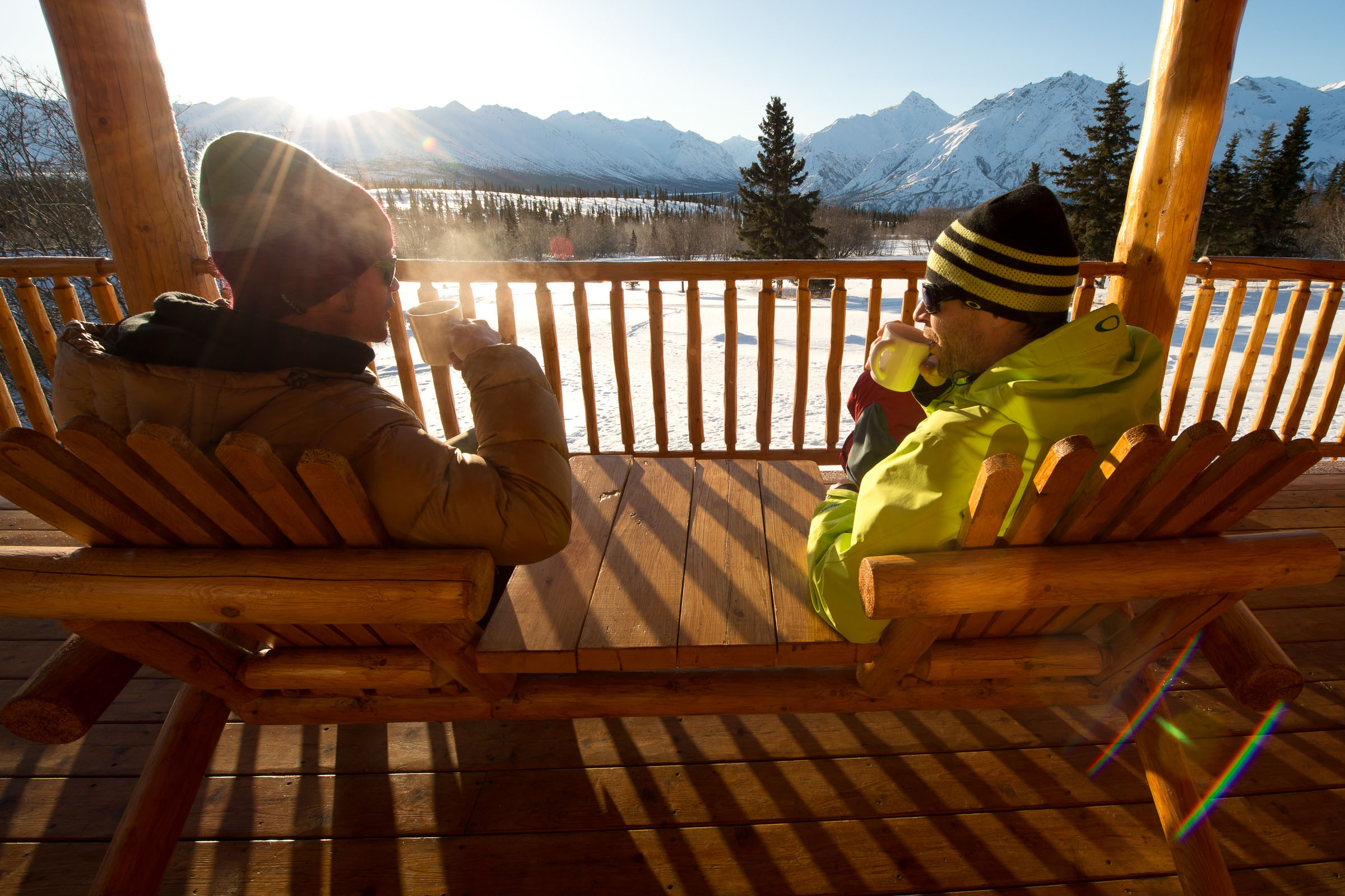 Coffee on the deck with Majestic Heli Ski in Alaska