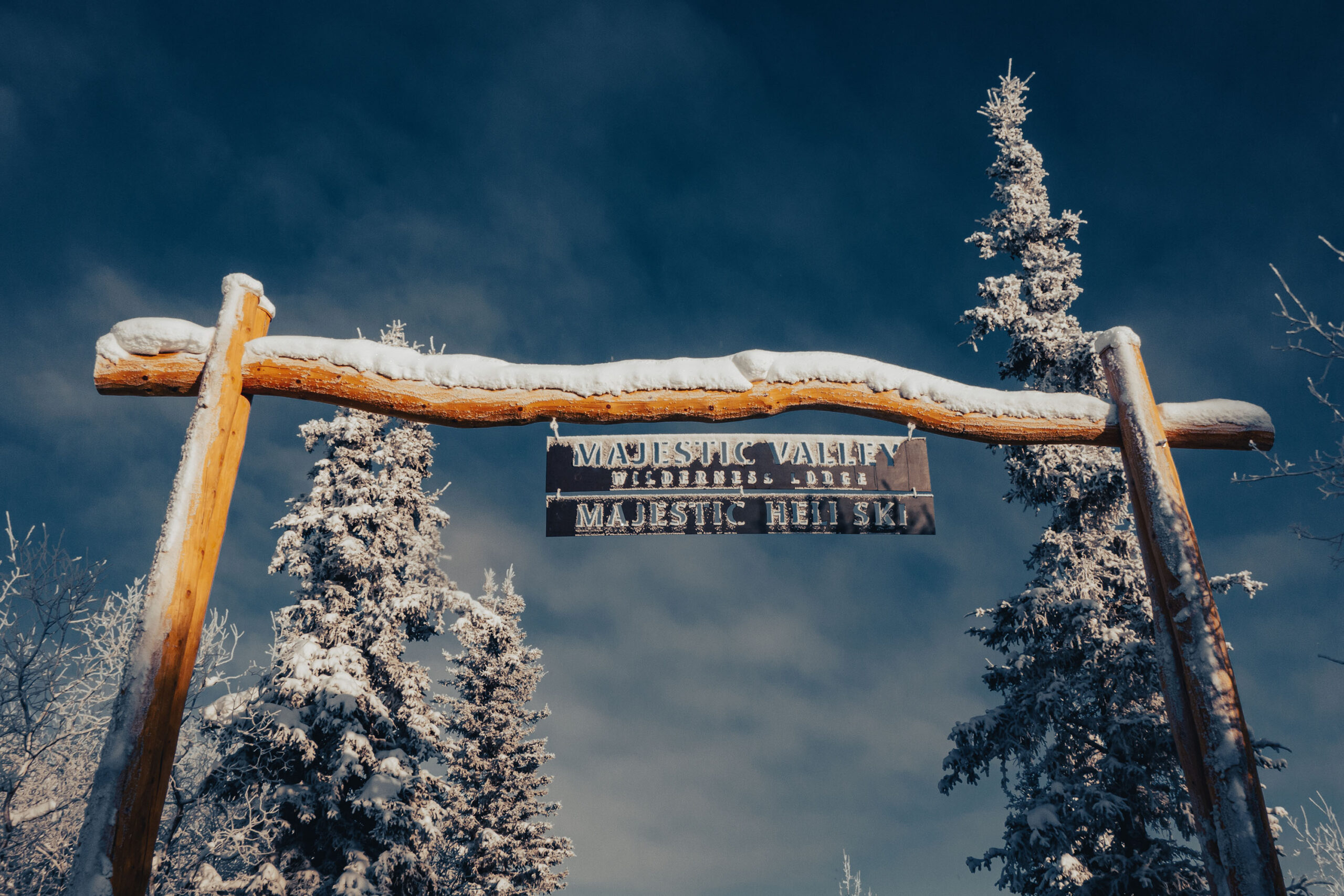 Majestic Heli Ski highway road sign